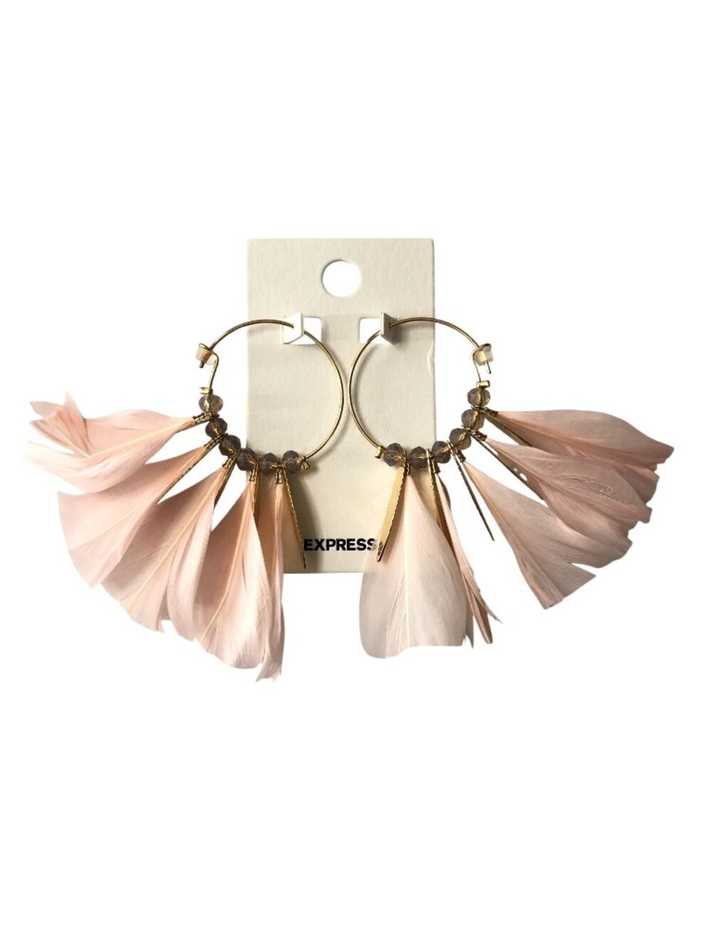 Express Hoop Earrings Light Pink Feathers Beaded Details